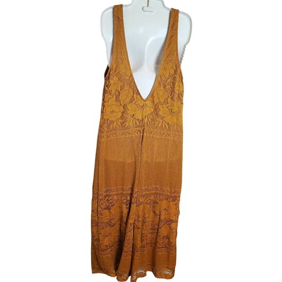 Show Me Your Mumu Med Mini Jumpsuit Mustard Yellow Lace Overlay Bohemian Chic - Picture 7 of 12